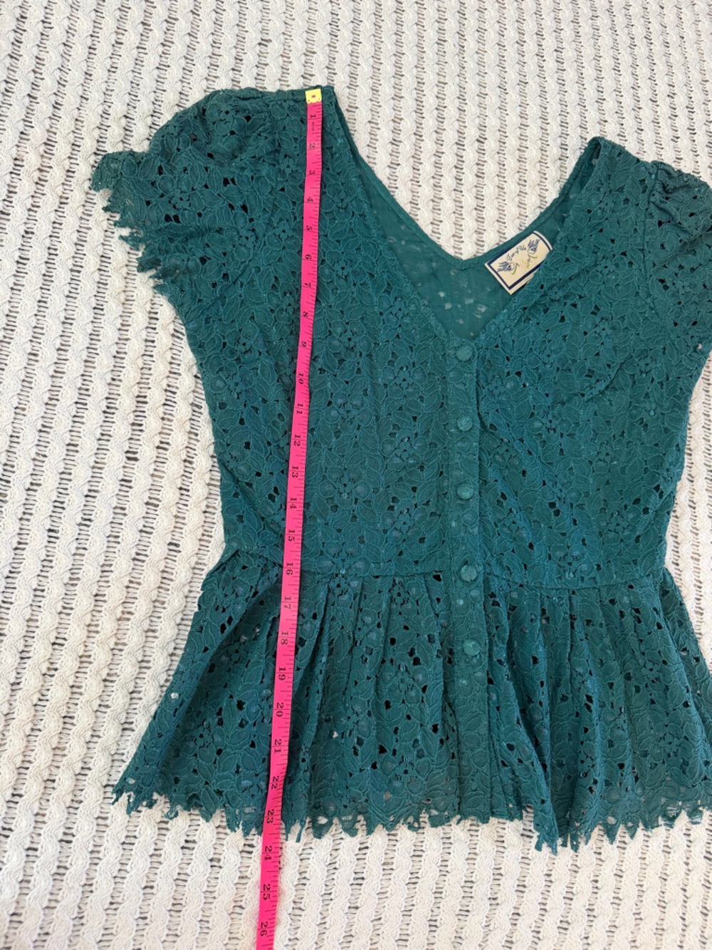 Anthropologie Two of Us Soft Lace Button Front Green Teal Blouse Women’s Size 4 - Picture 10 of 11
